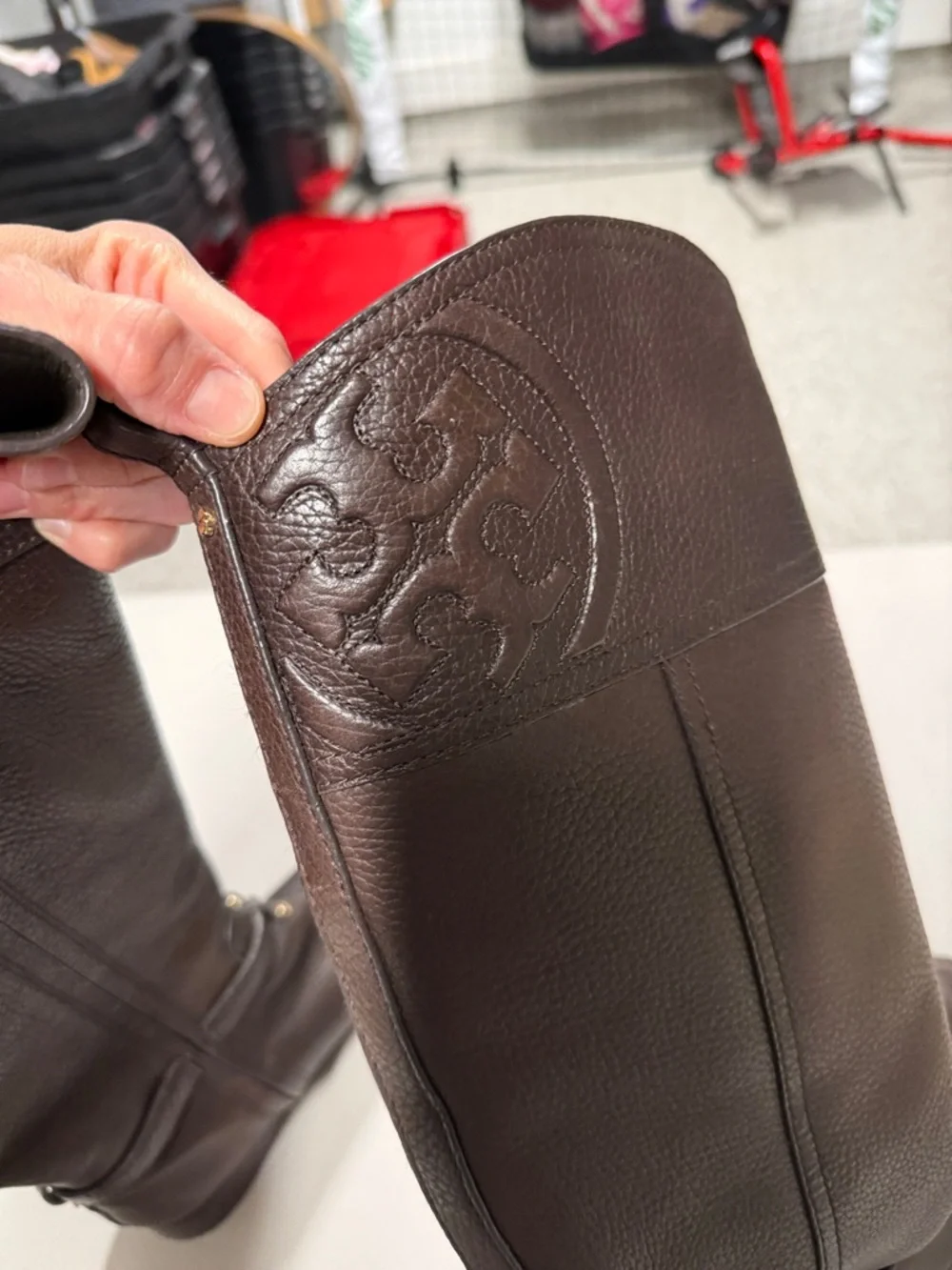 Tory Burch Brown Tall Leather Riding Boots with Logo Medallion - Picture 9 of 10